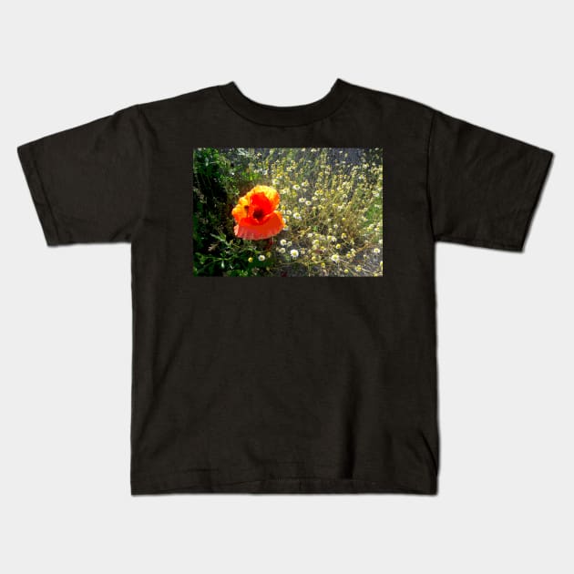 Red Poppy Daisy Chain Nature's Garden Kids T-Shirt by PlanetMonkey